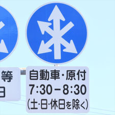 異形矢印標識(指定方向外進行禁止)。岐阜県大垣市にある。