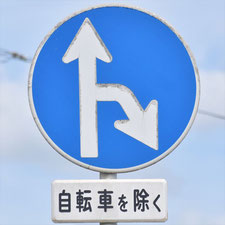 異形矢印標識(指定方向外進行禁止)。広島県福山市にある。