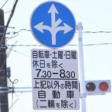 異形矢印標識(指定方向外進行禁止)。栃木県足利市にある。