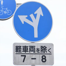 異形矢印標識(指定方向外進行禁止)。静岡県焼津市にある。