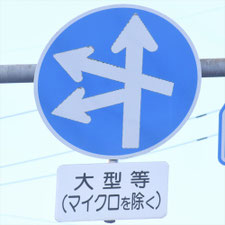 異形矢印標識(指定方向外進行禁止)。岐阜県羽島市にある。