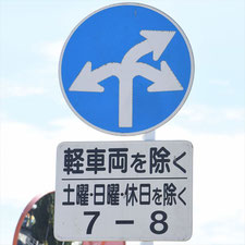 異形矢印標識(指定方向外進行禁止)。静岡県伊豆の国市にある。