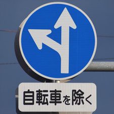 異形矢印標識(指定方向外進行禁止)。群馬県桐生市にある。