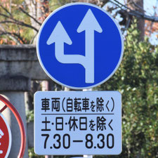 異形矢印標識(指定方向外進行禁止)。新潟県新潟市にある。