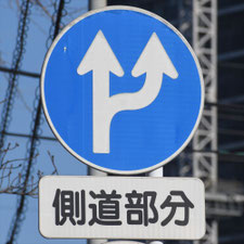 異形矢印標識(指定方向外進行禁止)。福岡県久留米市にある。