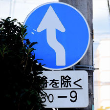 異形矢印標識(指定方向外進行禁止)。岡山県岡山市にある。