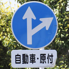 異形矢印標識(指定方向外進行禁止)。愛知県名古屋市にある。