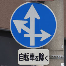 異形矢印標識(指定方向外進行禁止)。大阪府大阪市にある。