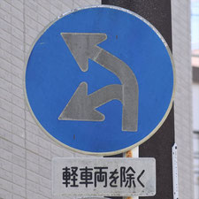 異形矢印標識(指定方向外進行禁止)。静岡県静岡市葵区にある。
