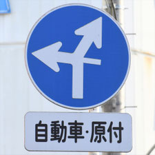 異形矢印標識(指定方向外進行禁止)。新潟県加茂市にある。