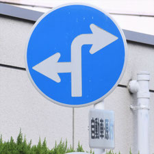 異形矢印標識(指定方向外進行禁止)。岐阜県大垣市にある。