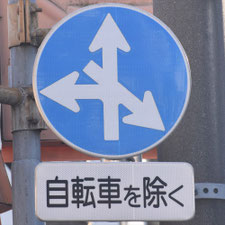 異形矢印標識(指定方向外進行禁止)。東京都新宿区にある。