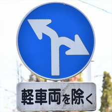 異形矢印標識(指定方向外進行禁止)。静岡県熱海市にある。