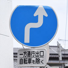 異形矢印標識(指定方向外進行禁止)。埼玉県入間市にある。