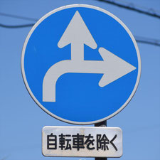 異形矢印標識(指定方向外進行禁止)。茨城県古河市にある。
