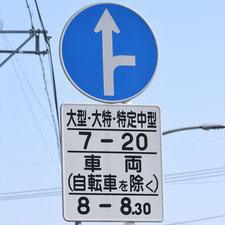異形矢印標識(指定方向外進行禁止)。群馬県桐生市にある。