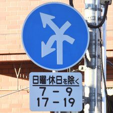 異形矢印標識(指定方向外進行禁止)。東京都杉並区にある。
