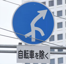 異形矢印標識(指定方向外進行禁止)。大阪府大阪市にある。