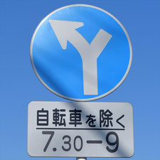異形矢印標識(指定方向外進行禁止)。岡山県岡山市にある。