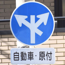 異形矢印標識(指定方向外進行禁止)。岐阜県岐阜市にある。