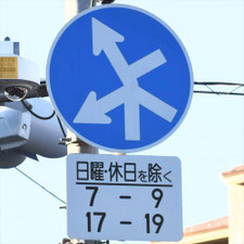 異形矢印標識(指定方向外進行禁止)。東京都杉並区にある。