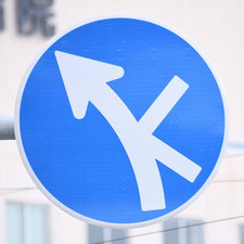異形矢印標識(指定方向外進行禁止)。北海道函館市にある。