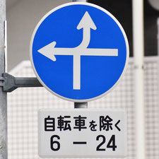 異形矢印標識(指定方向外進行禁止)。広島県広島市にある。
