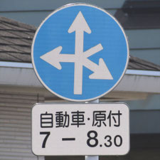 異形矢印標識(指定方向外進行禁止)。熊本県熊本市にある。