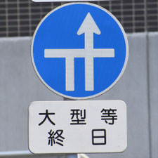 異形矢印標識(指定方向外進行禁止)。熊本県熊本市にある。