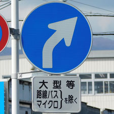 異形矢印標識(指定方向外進行禁止)。静岡県静岡市清水区にある。