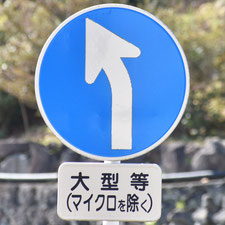 異形矢印標識(指定方向外進行禁止)。静岡県熱海市にある。