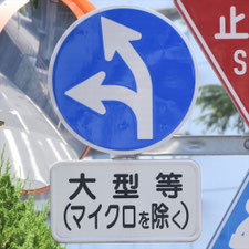 異形矢印標識(指定方向外進行禁止)。静岡県伊東市にある。