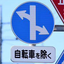 異形矢印標識(指定方向外進行禁止)。茨城県古河市にある。