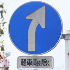 異形矢印標識(指定方向外進行禁止)。静岡県焼津市にある。