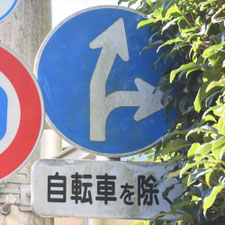異形矢印標識(指定方向外進行禁止)。東京都目黒区にある。