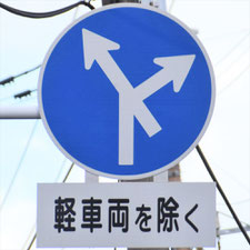 異形矢印標識(指定方向外進行禁止)。福岡県福岡市にある。