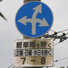 異形矢印標識(指定方向外進行禁止)。静岡県沼津市にある。