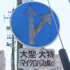 異形矢印標識(指定方向外進行禁止)。愛知県名古屋市にある。