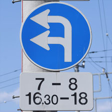 異形矢印標識(指定方向外進行禁止)。栃木県足利市にある。