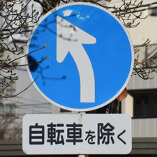 異形矢印標識(指定方向外進行禁止)。神奈川県秦野市にある。
