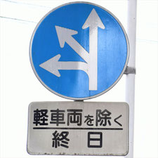 異形矢印標識(指定方向外進行禁止)。静岡県焼津市にある。