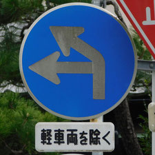 異形矢印標識(指定方向外進行禁止)。静岡県浜松市にある。