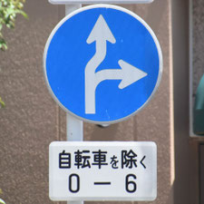 異形矢印標識(指定方向外進行禁止)。広島県広島市にある。