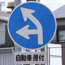 異形矢印標識(指定方向外進行禁止)。愛知県名古屋市にある。