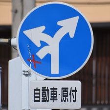 異形矢印標識(指定方向外進行禁止)。長野県佐久市にある。