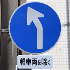 異形矢印標識(指定方向外進行禁止)。静岡県静岡市葵区にある。