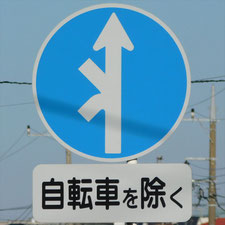 異形矢印標識(指定方向外進行禁止)。神奈川県大和市にある。