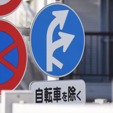 異形矢印標識(指定方向外進行禁止)。東京都品川区にある。
