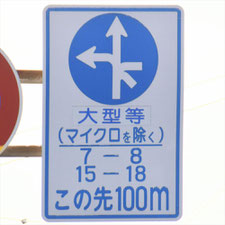 異形矢印標識(指定方向外進行禁止)。静岡県静岡市清水区にある。