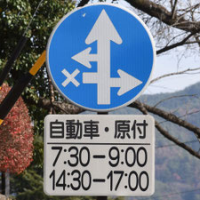 異形矢印標識(指定方向外進行禁止)。長野県箕輪町にある。
